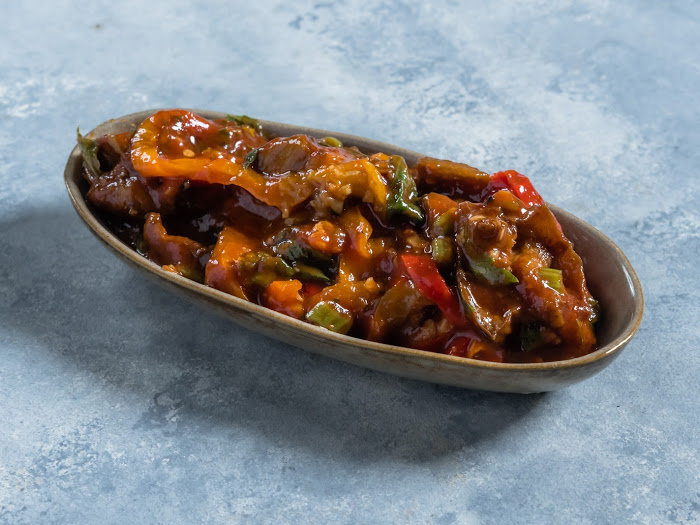 Balkan eggplant with peppers and date tomatoes